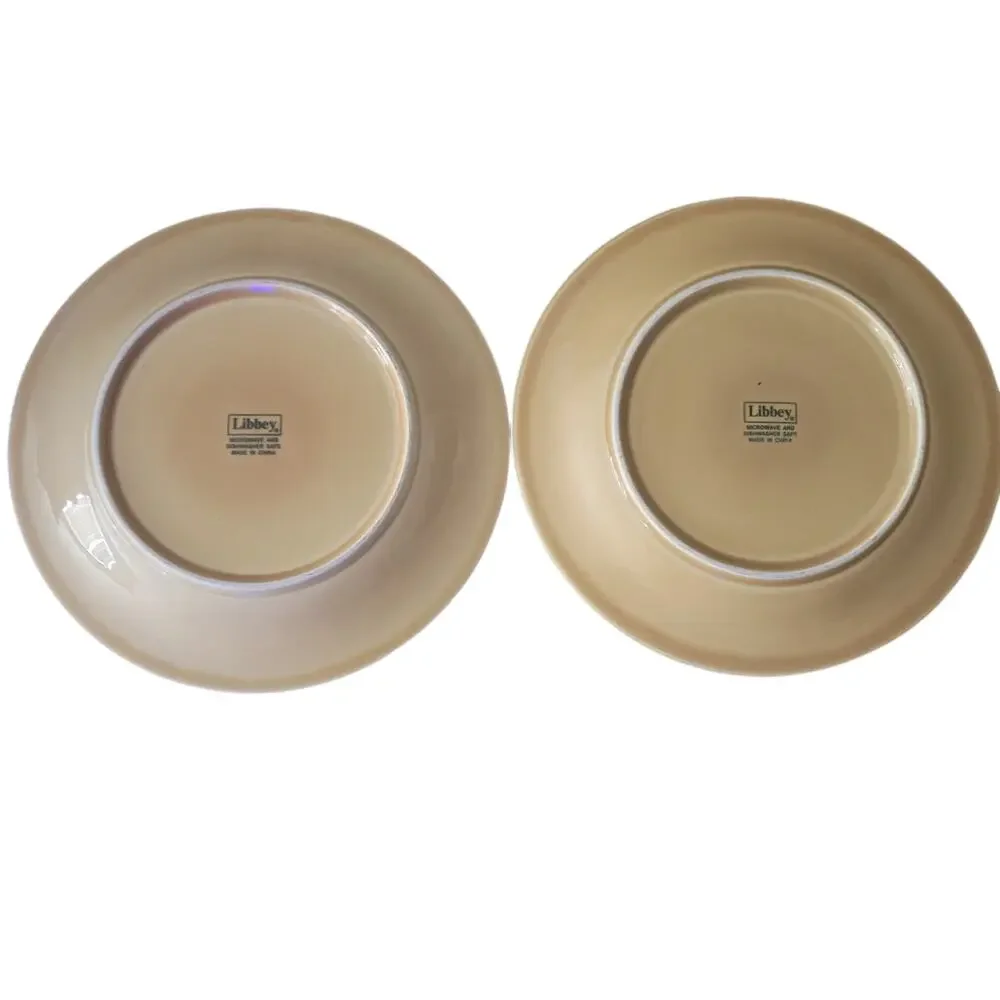 Libbey Lie 14 Yellow Embossed Wheat Pattern Trim Dinner 10 1/2‎  Plates set of 2
